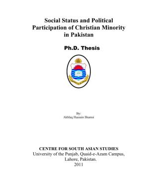 Social Status and Political Participation of Christian Minority in Pakistan