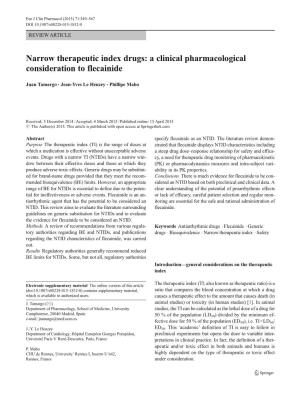 Narrow Therapeutic Index Drugs: a Clinical Pharmacological Consideration to Flecainide