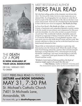 Piers Paul Read May 31, 7:30 Pm