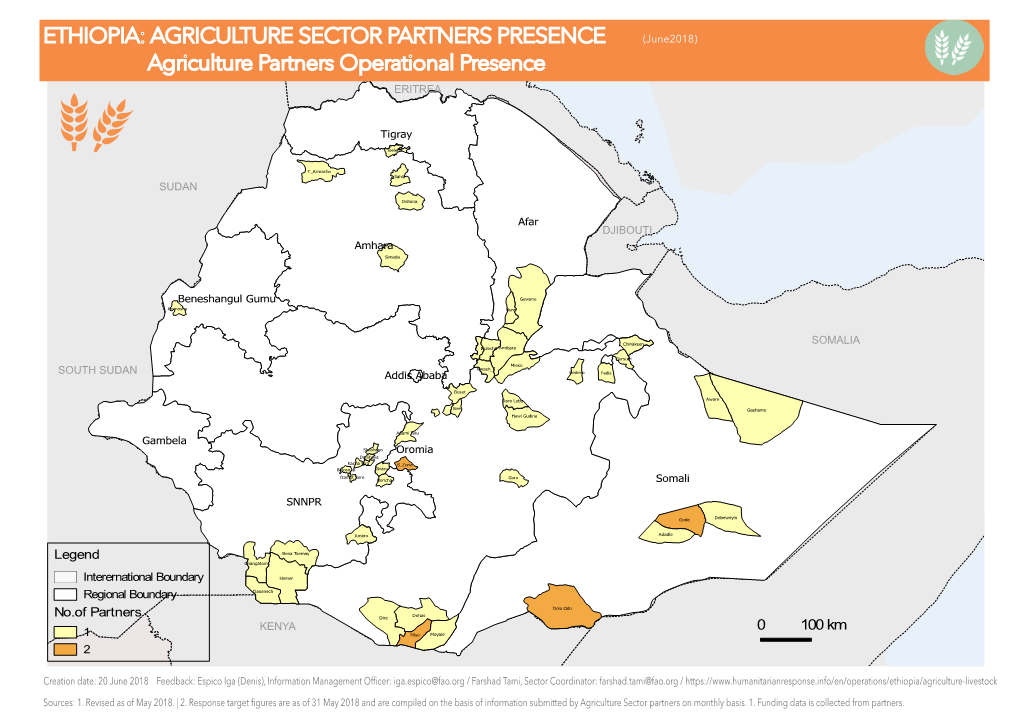 ETHIOPIA: AGRICULTURE SECTOR PARTNERS PRESENCE (June2018) Agriculture Partners Operational Presence ERITREA