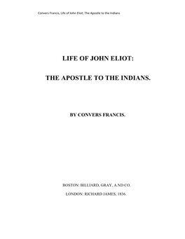 Life of John Eliot: the Apostle to the Indians