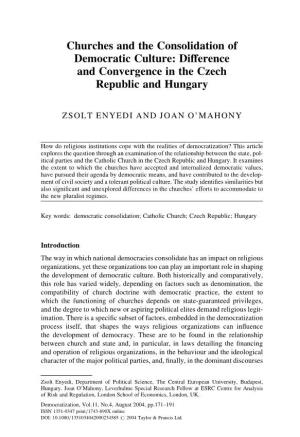 Churches and the Consolidation of Democratic Culture: Difference and Convergence in the Czech Republic and Hungary