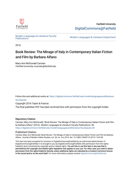 The Mirage of Italy in Contemporary Italian Fiction and Film by Barbara Alfano