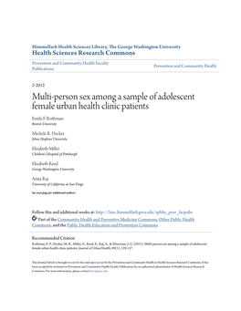 Multi-Person Sex Among a Sample of Adolescent Female Urban Health Clinic Patients Emily F