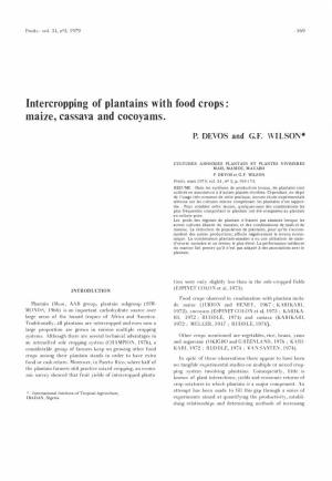 Intercropping of Plantains with Food Crops : Maize, Cassava and Cocoyams