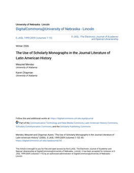 The Use of Scholarly Monographs in the Journal Literature of Latin American History