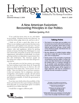A New American Fusionism: Recovering Principles in Our Politics Matthew Spalding, Ph.D