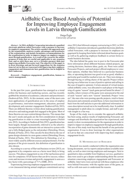 Airbaltic Case Based Analysis of Potential for Improving Employee Engagement Levels in Latvia Through Gamification Daiga Ērgle University of Latvia