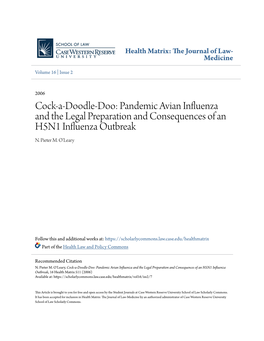 Cock-A-Doodle-Doo: Pandemic Avian Influenza and the Legal Preparation and Consequences of an H5N1 Influenza Outbreak N