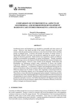 Comparison of Environmental Aspects of Geothermal and Hydropower Development Based on Case Studies from Kenya and Iceland