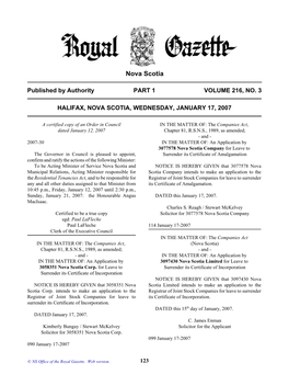 NS Royal Gazette Part I