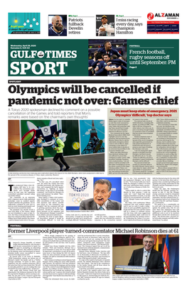 Olympics Will Be Cancelled If Pandemic Not Over