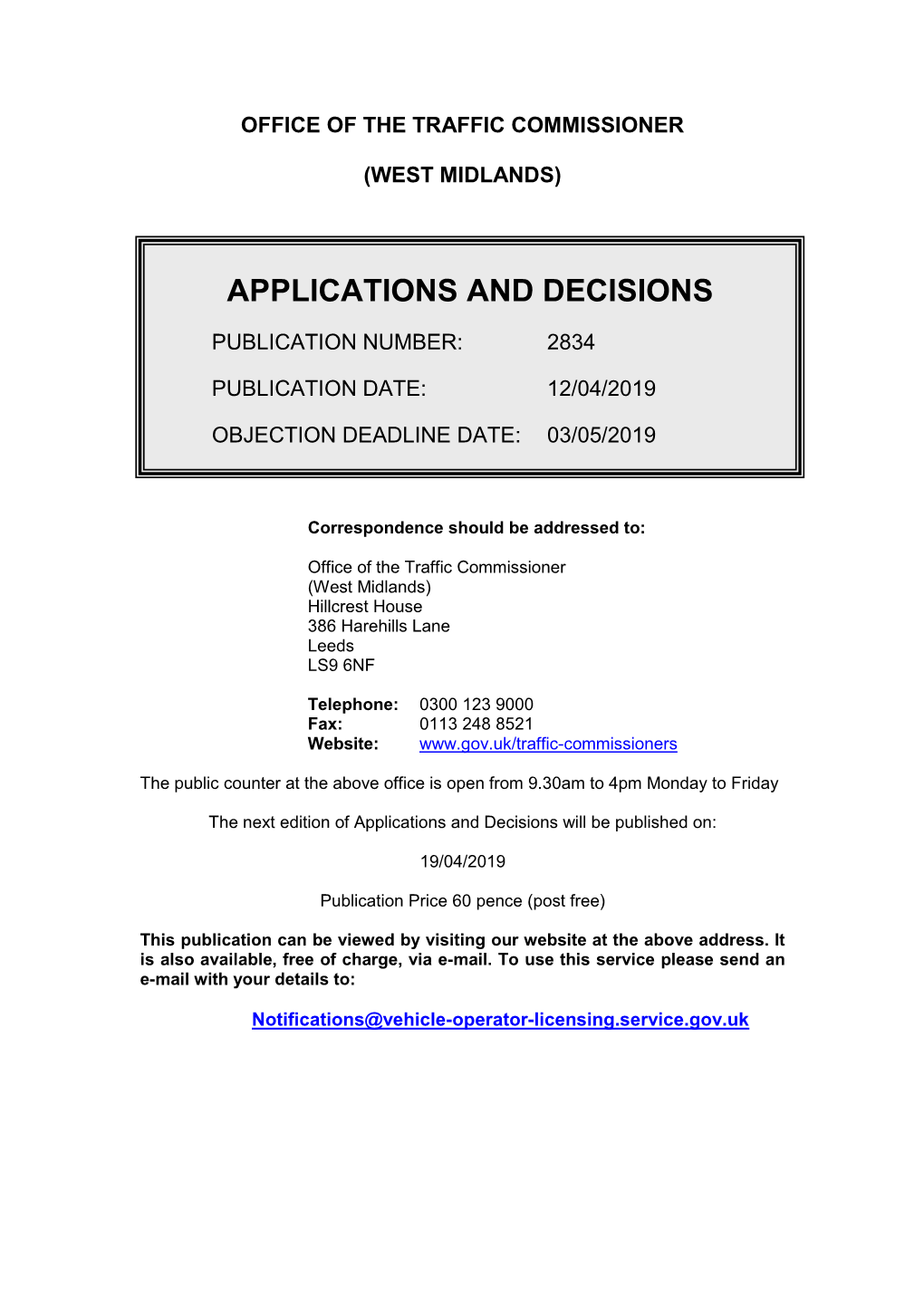 Applications and Decisions for West Midlands