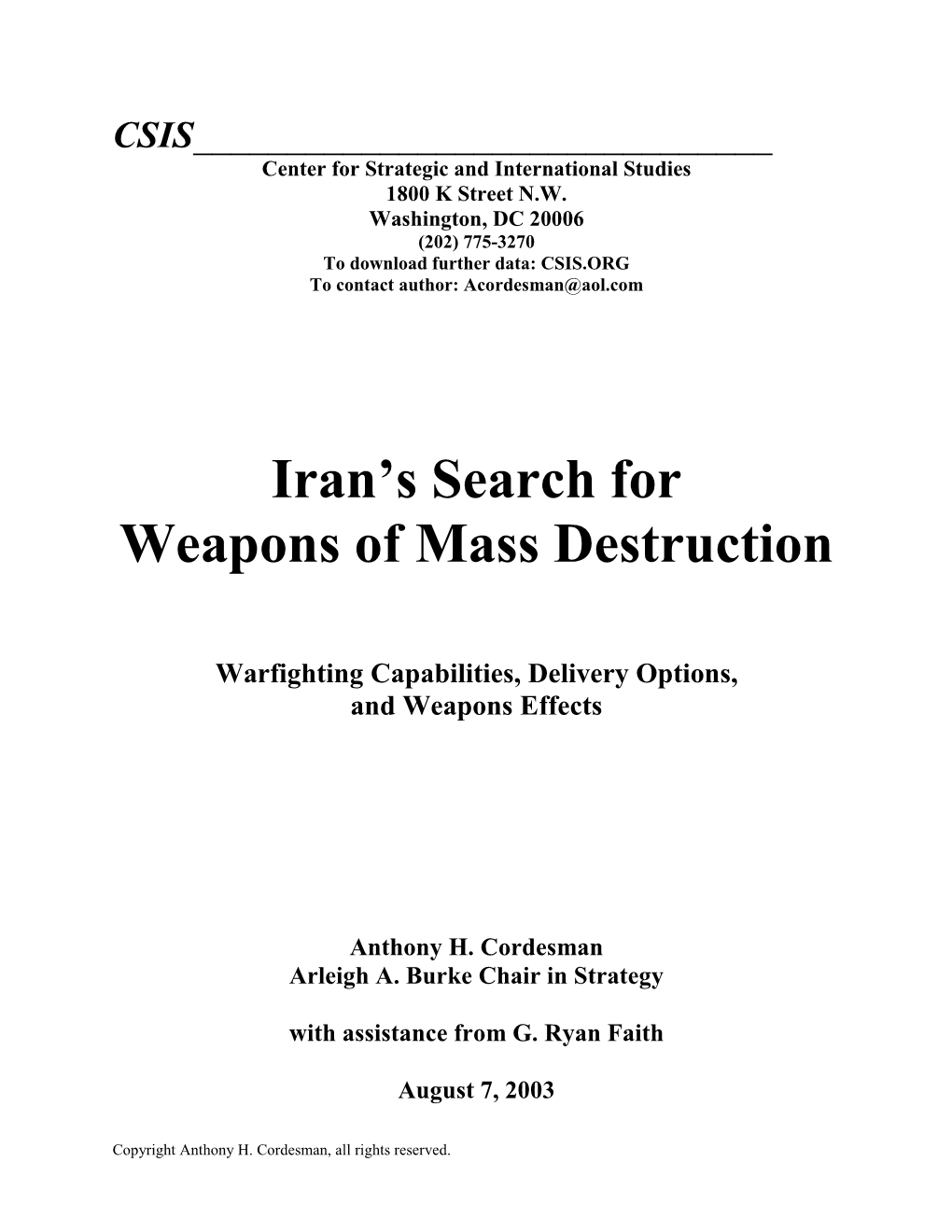 Iran's Search for Weapons of Mass Destruction