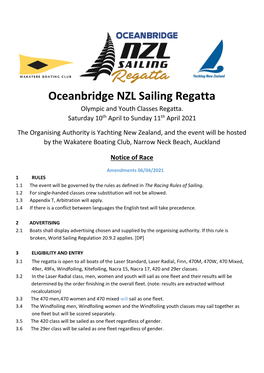 Oceanbridge NZL Sailing Regatta Olympic and Youth Classes Regatta