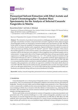 Pressurized Solvent Extraction with Ethyl Acetate and Liquid Chromatography—Tandem Mass Spectrometry for the Analysis of Selected Conazole Fungicides in Matcha