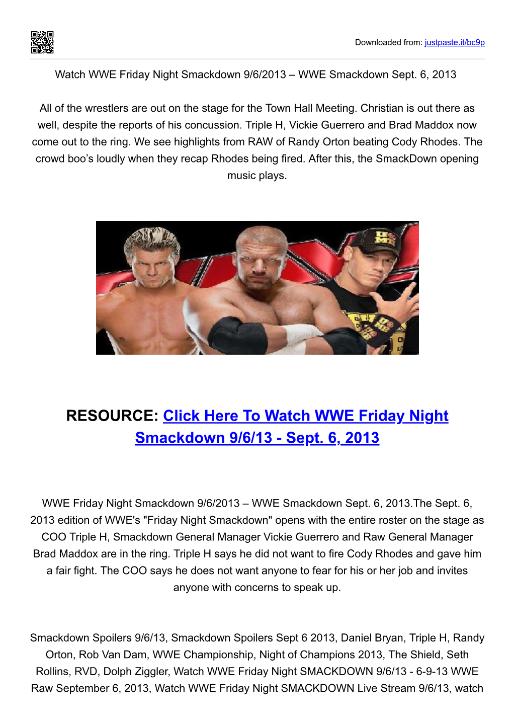 To Watch WWE Friday Night Smackdown 9/6/13 - Sept