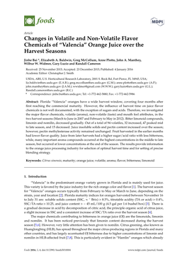 “Valencia” Orange Juice Over the Harvest Seasons