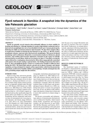 Fjord Network in Namibia: a Snapshot Into the Dynamics of the Late Paleozoic Glaciation Pierre Dietrich1,2, Neil P