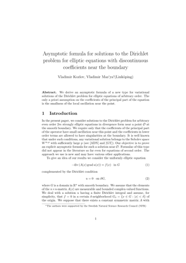 Asymptotic Formula for Solutions to the Dirichlet Problem for Elliptic Equations with Discontinuous Coeﬃcients Near the Boundary