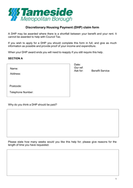 Discretionary Housing Payment (DHP) Claim Form