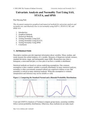 Univariate Analysis and Normality Test Using SAS, STATA, and SPSS