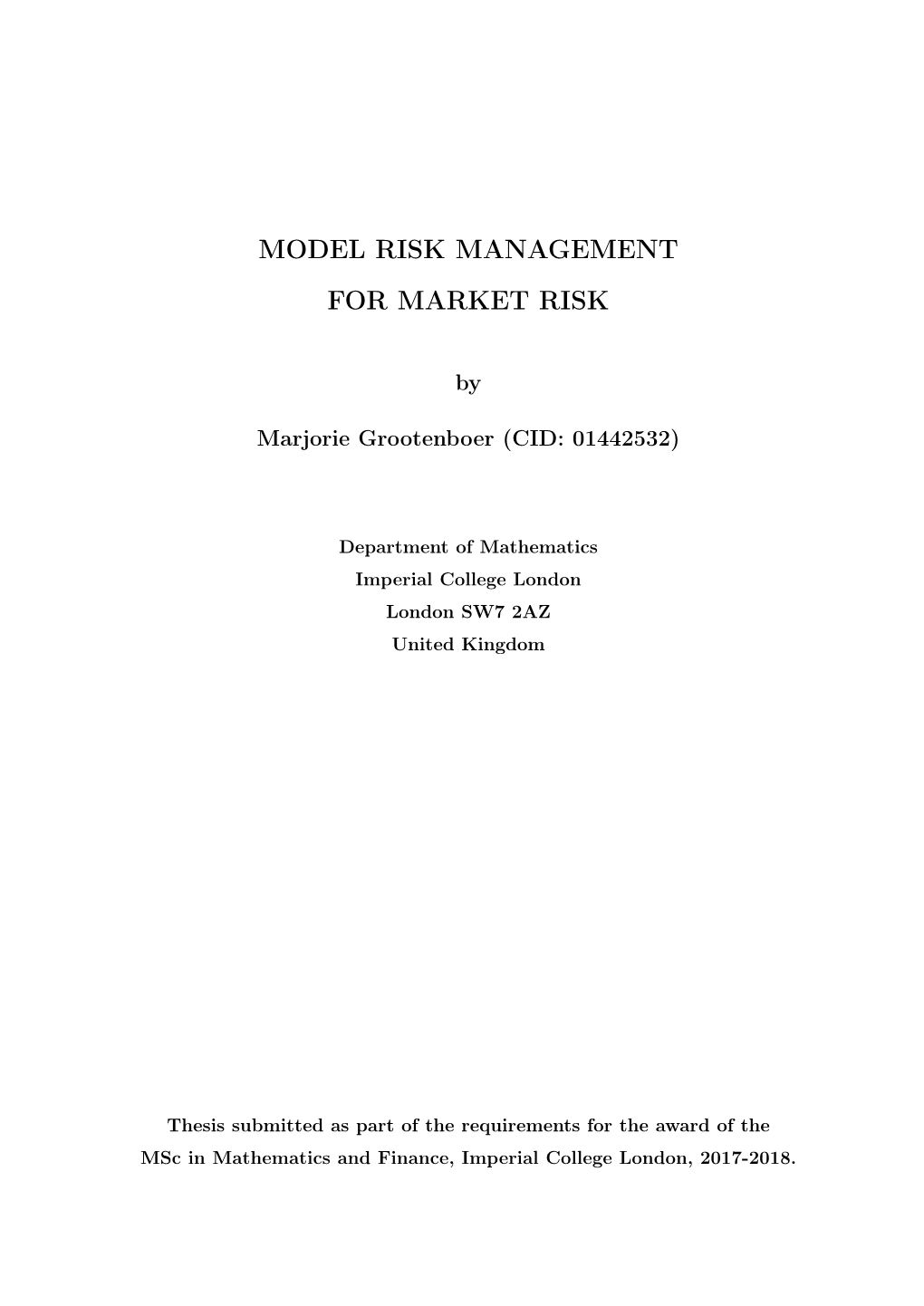 Model Risk Management for Market Risk