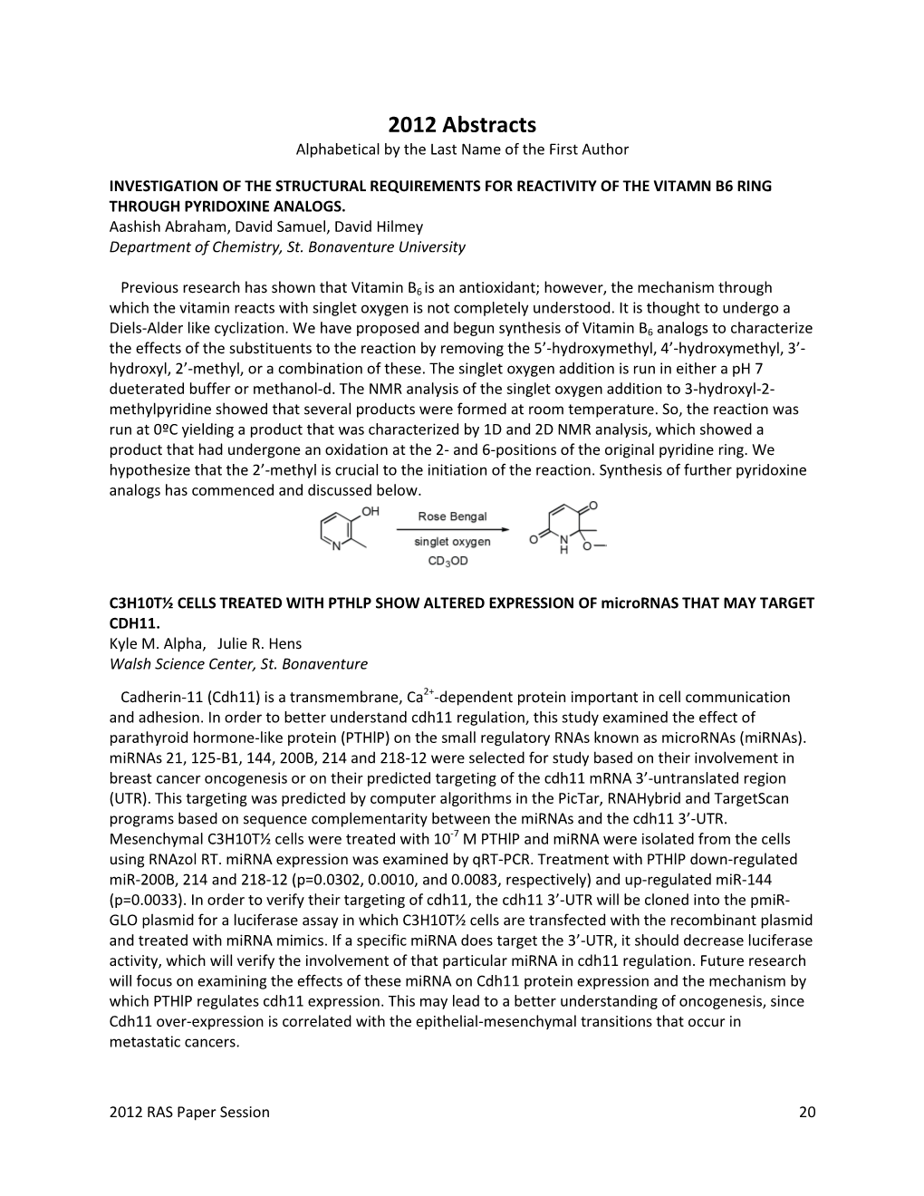 2012 Fall Paper Session Abstracts