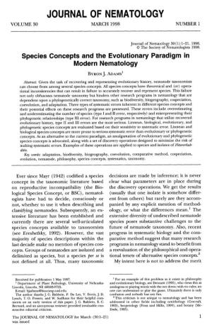 Species Concepts and the Evolutionary Paradigm in Modern Nematology