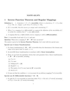 1 Inverse Function Theorem and Regular Mappings
