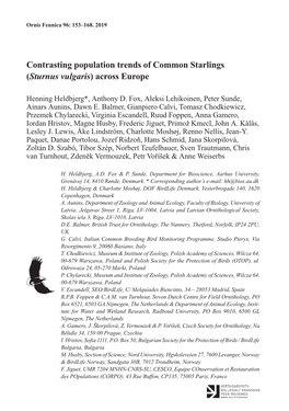 Contrasting Population Trends of Common Starlings (Sturnus Vulgaris) Across Europe