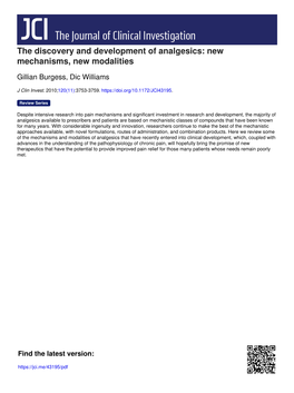 The Discovery and Development of Analgesics: New Mechanisms, New Modalities