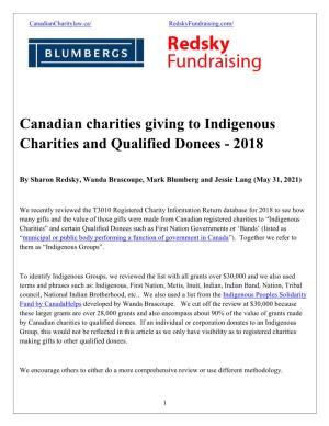 Canadian Charities Giving to Indigenous Charities and Qualified Donees - 2018