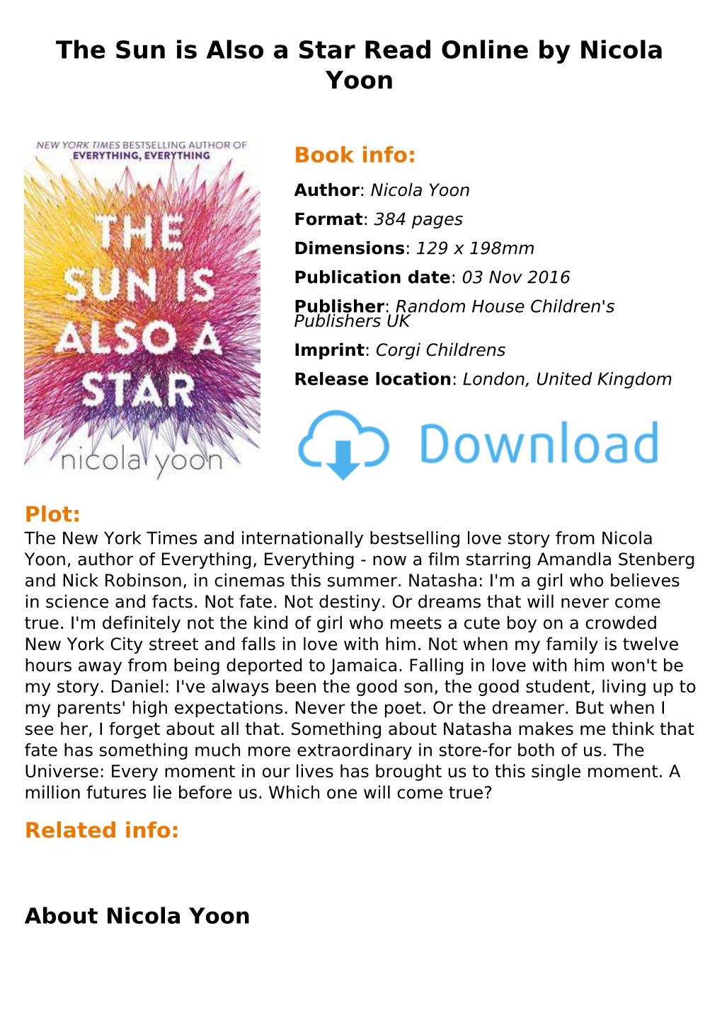 The Sun Is Also a Star Read Online by Nicola Yoon