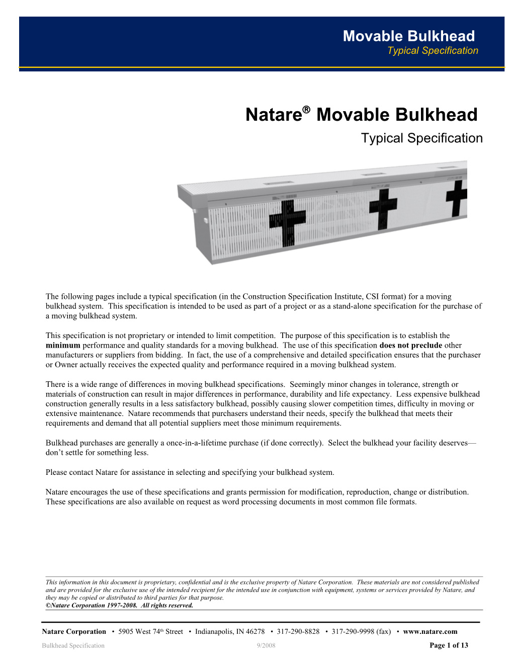 Uniwall Moveable Bulkhead Specif Ications