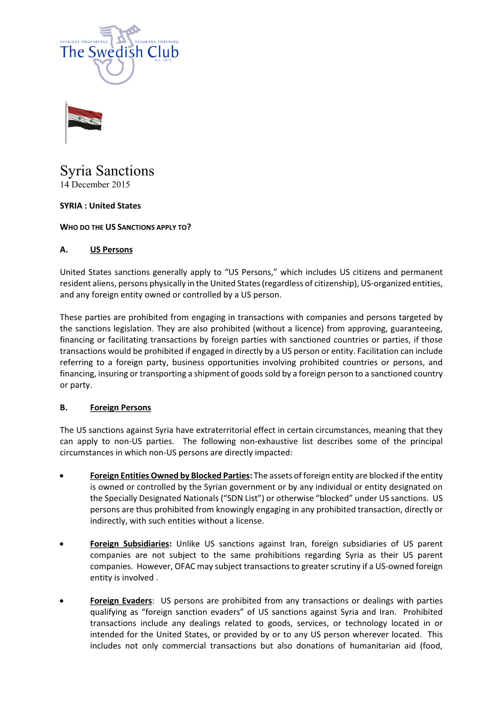 Syria Sanctions 14 December 2015