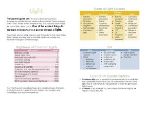 Brightness of Common Lights Types of Light Sources Tips 2 Last-Ditch Candle Options