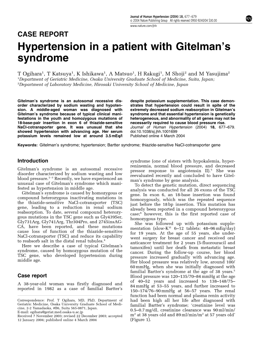 Hypertension in a Patient with Gitelman's Syndrome