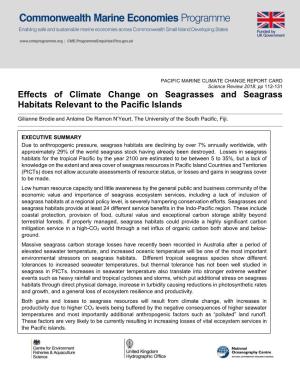 Effects of Climate Change on Seagrasses and Seagrass Habitats Relevant to the Pacific Islands