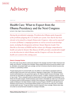 Health Care: What to Expect from the Obama Presidency and the Next Congress by David C