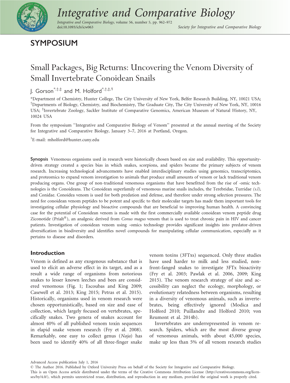 Uncovering the Venom Diversity of Small Invertebrate Conoidean Snails J