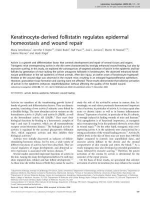 Keratinocyte-Derived Follistatin Regulates Epidermal Homeostasis