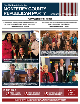 MONTEREY COUNTY REPUBLICAN PARTY MCRP NEWSLETTER - APRIL 2018 GOP Quotes of the Month