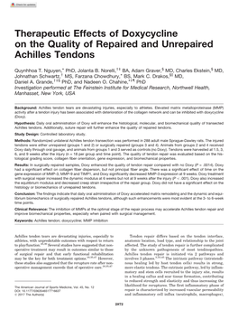 Therapeutic Effects of Doxycycline on the Quality of Repaired and Unrepaired Achilles Tendons