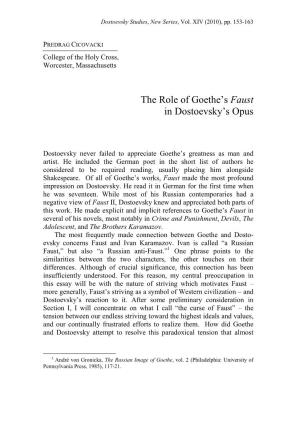 The Role of Goethe's Faust in Dostoevsky's Opus