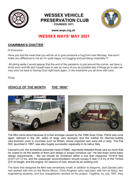 Wessex Vehicle Preservation Club Founded 1971
