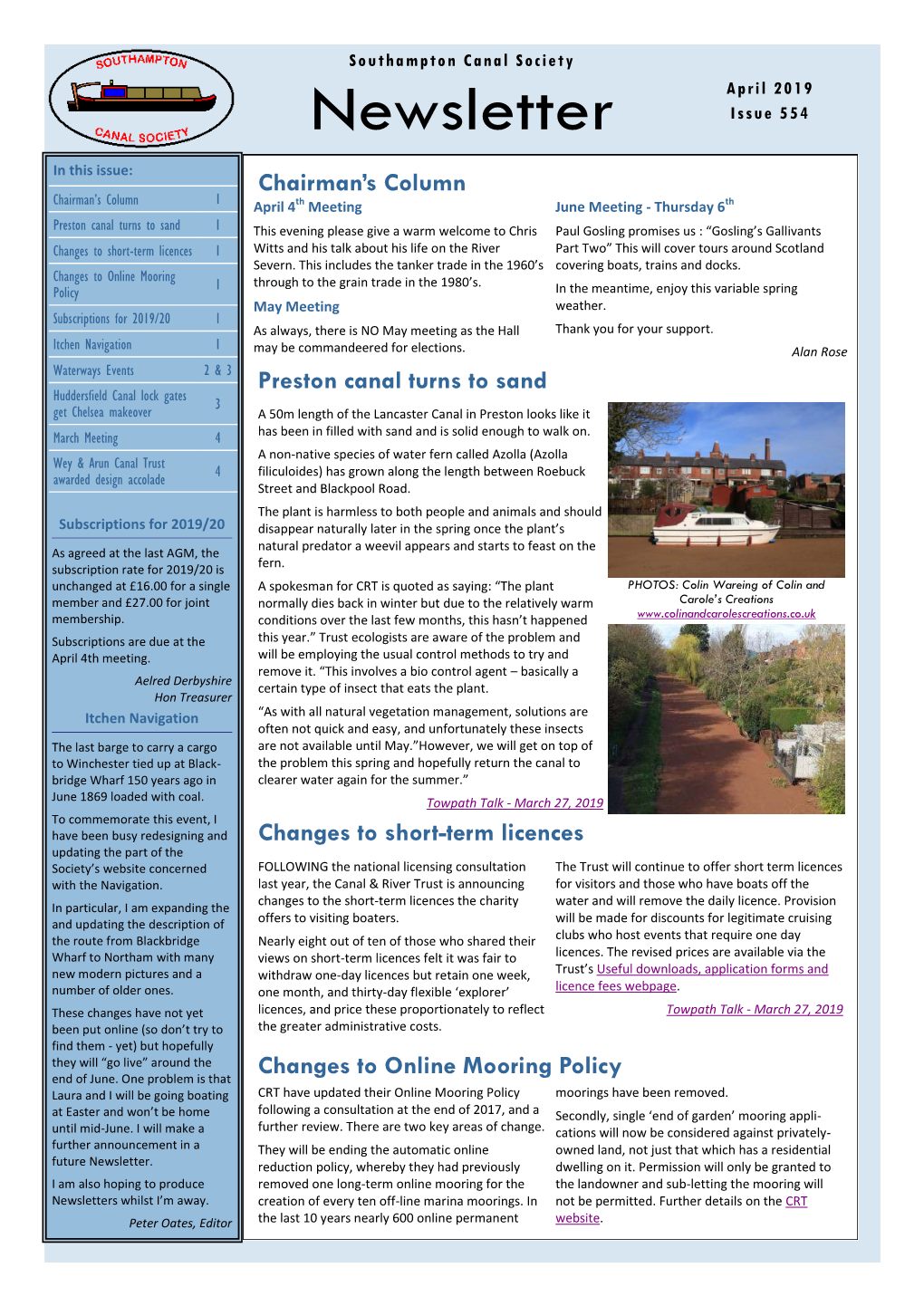 April 2019 Newsletter Issue 554