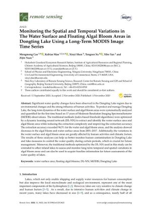 Monitoring the Spatial and Temporal Variations in the Water Surface and Floating Algal Bloom Areas in Dongting Lake Using a Long-Term MODIS Image Time Series