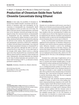Production of Chromium Oxide from Turkish Chromite Concentrate Using Ethanol