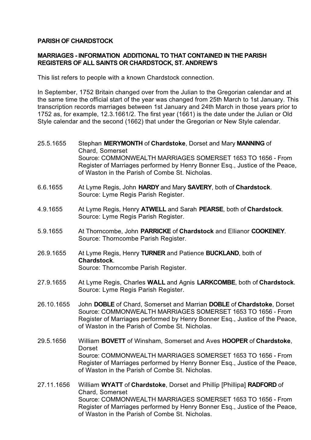 Parish of Chardstock Marriages